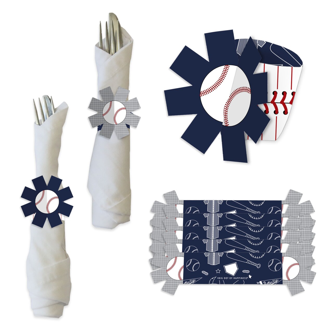 Big Dot of Happiness Batter Up - Baseball - Baby Shower or Birthday Party Paper Napkin Holder - Napkin Rings - Set of 24